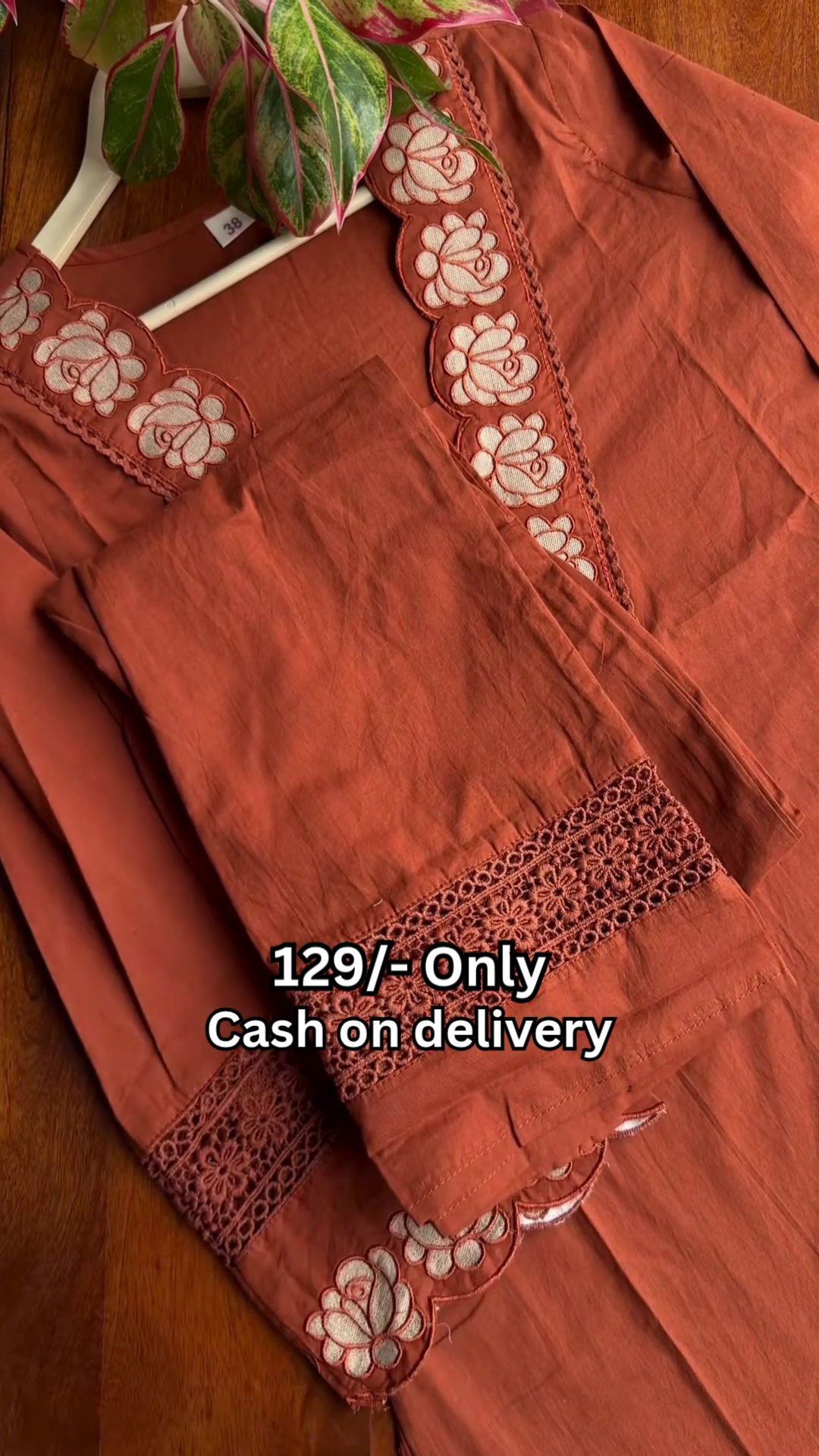 Rust Embroidered Straight Kurta & Pant Set