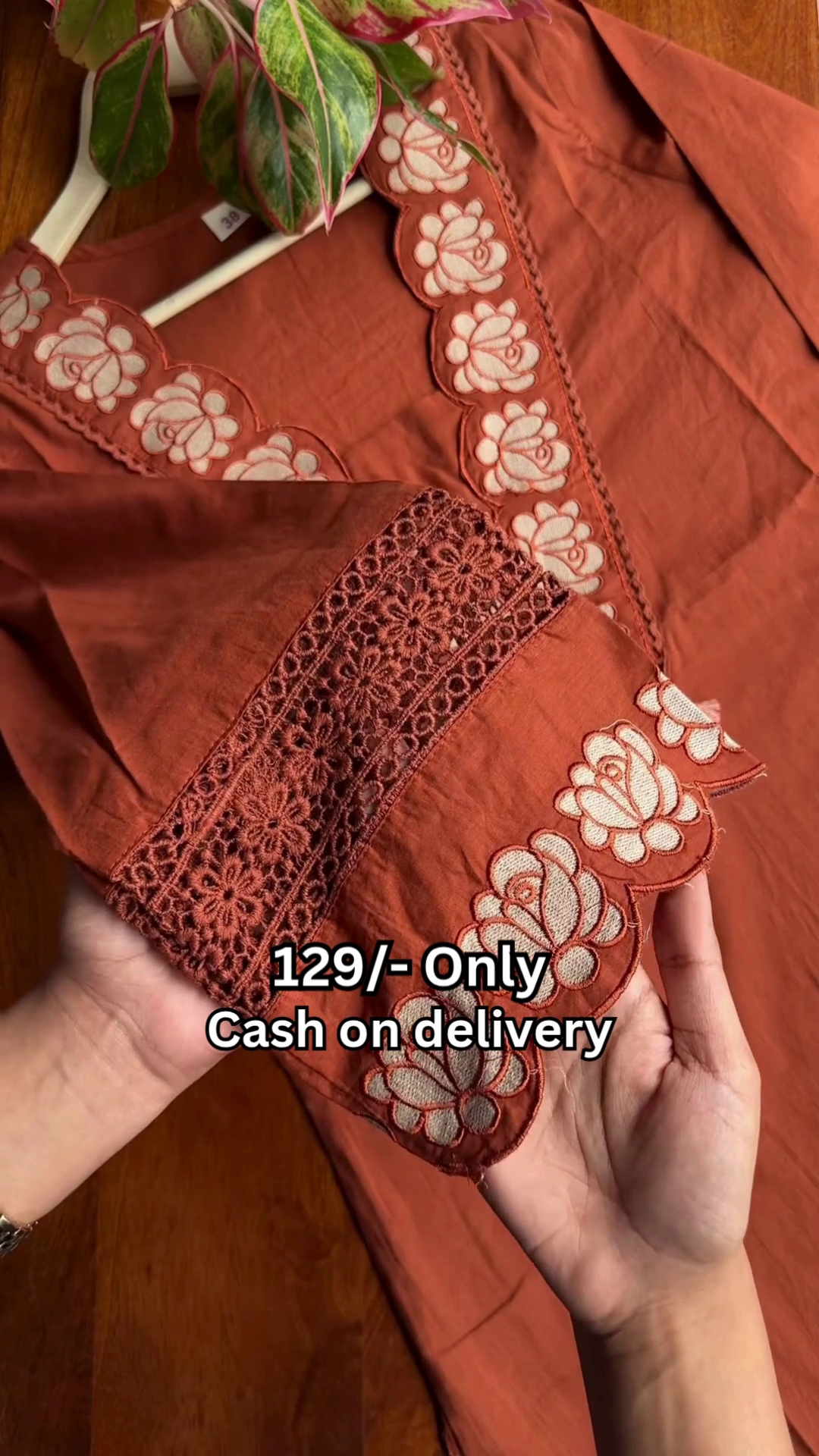 Rust Embroidered Straight Kurta & Pant Set