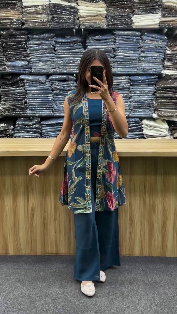 Designer Floral Print Three-Piece Co-Ord Set