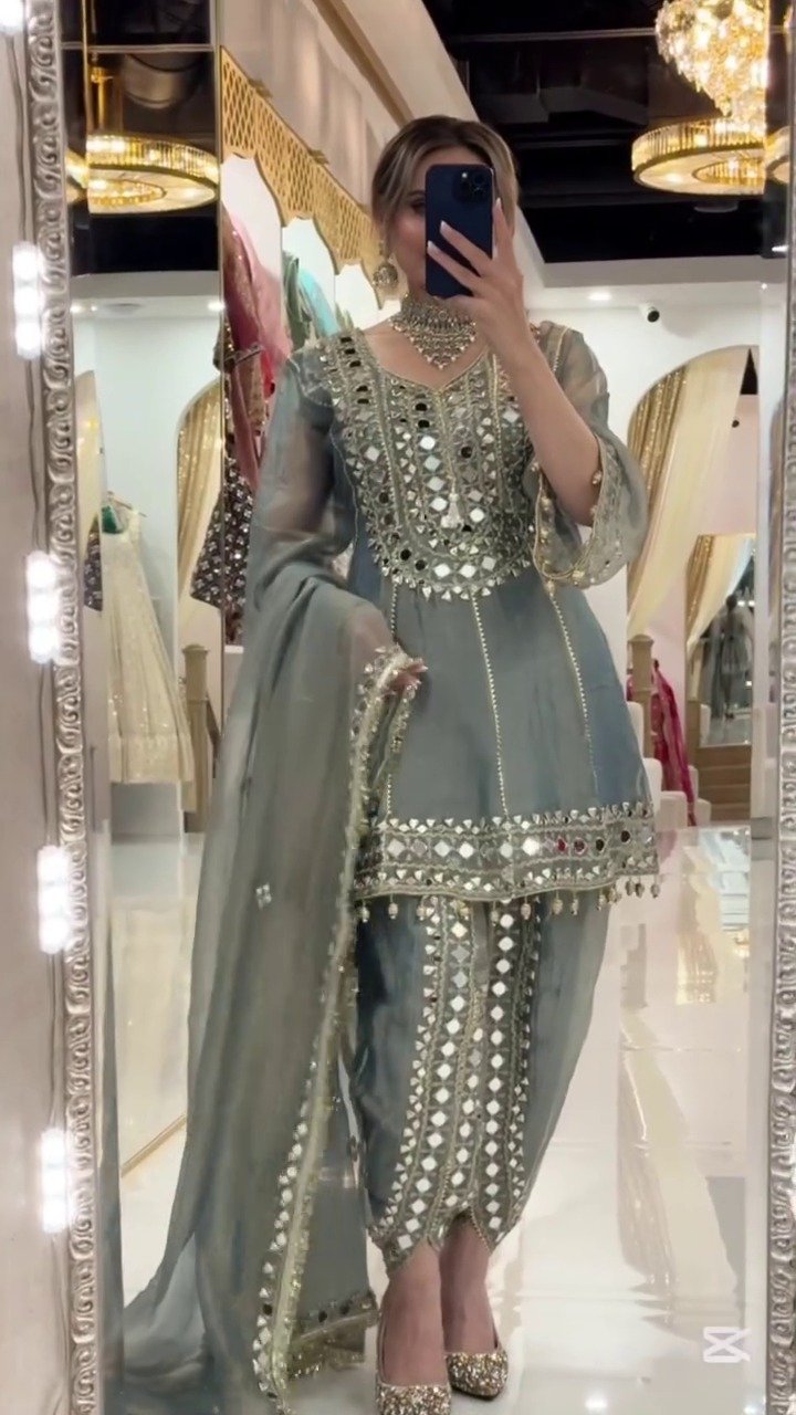 Luxury Pakistani Style Mirror Work  Suit Set