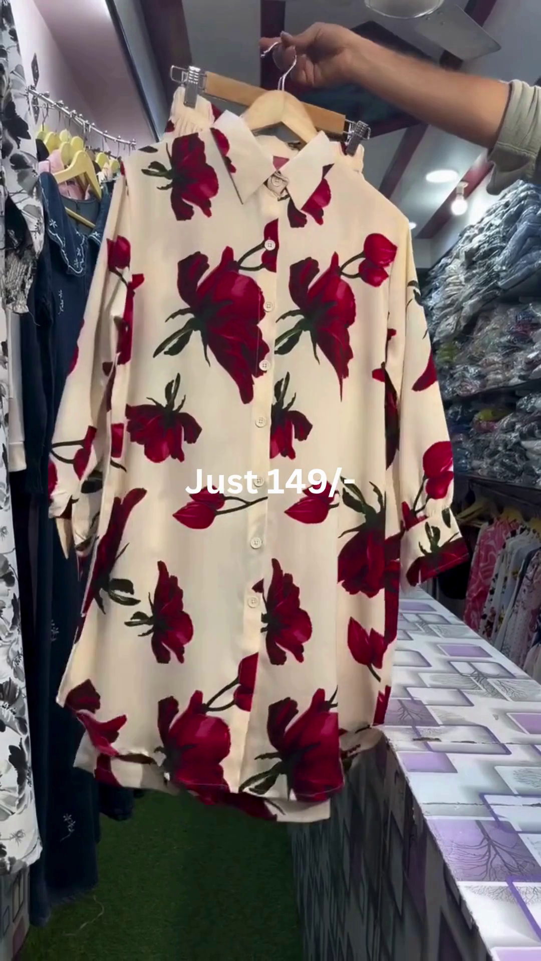 Women’s Rose Bloom Printed Longline Shirt Dress