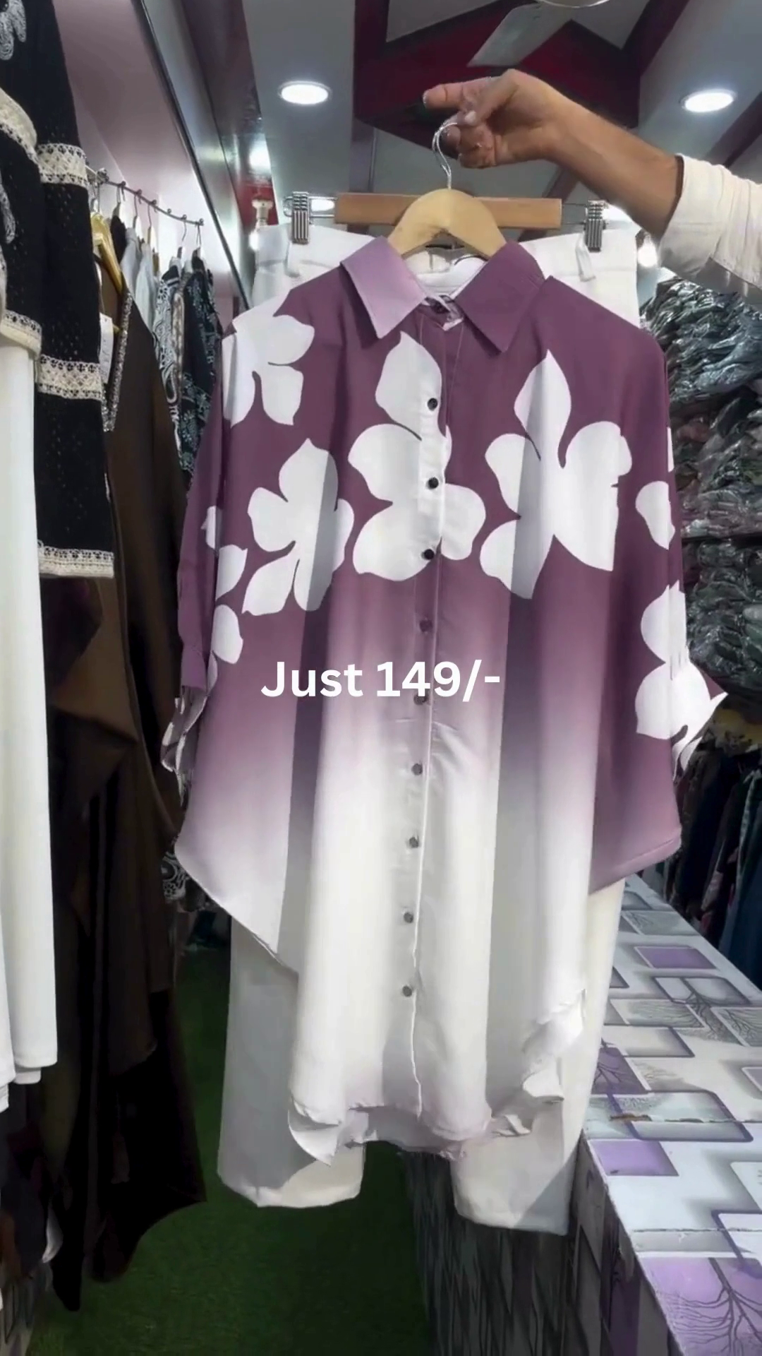 Purple Ombre Floral Print Oversized Casual Shirt