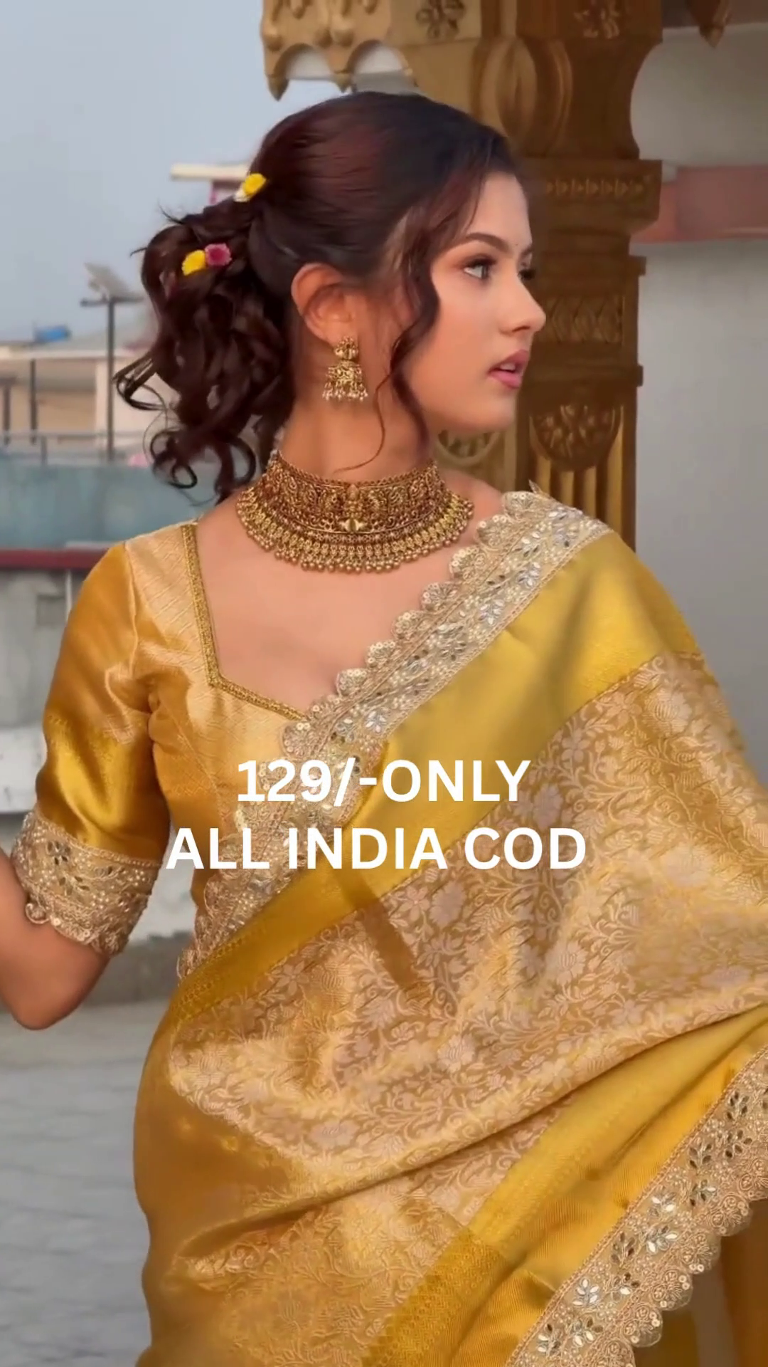 Premium Golden Banarasi Silk Saree