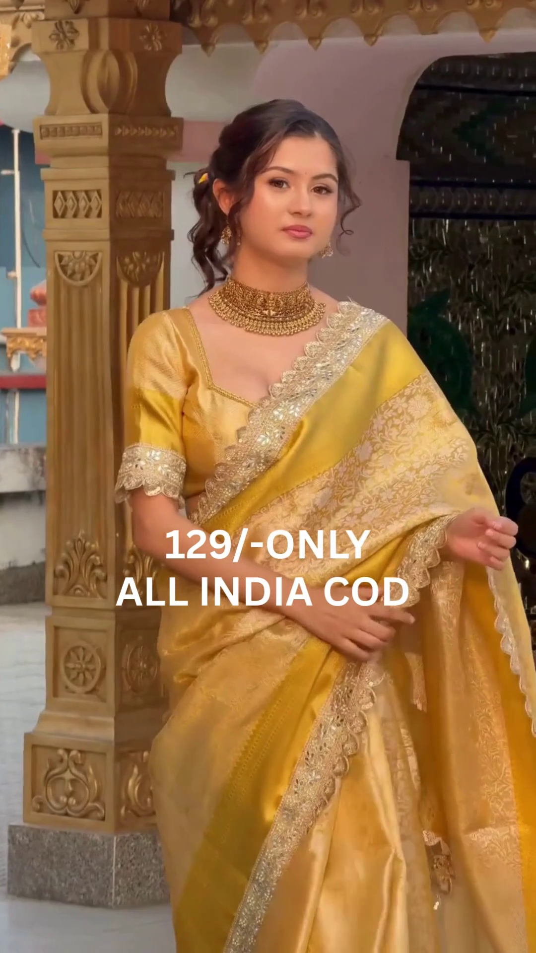 Premium Golden Banarasi Silk Saree