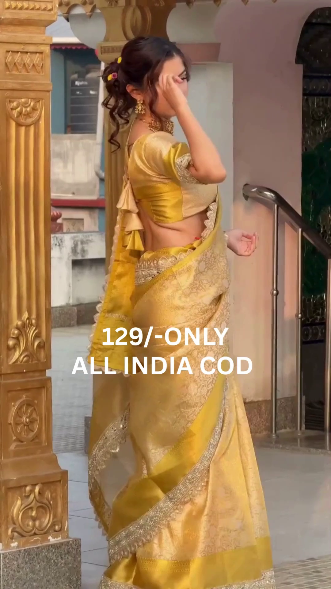 Premium Golden Banarasi Silk Saree