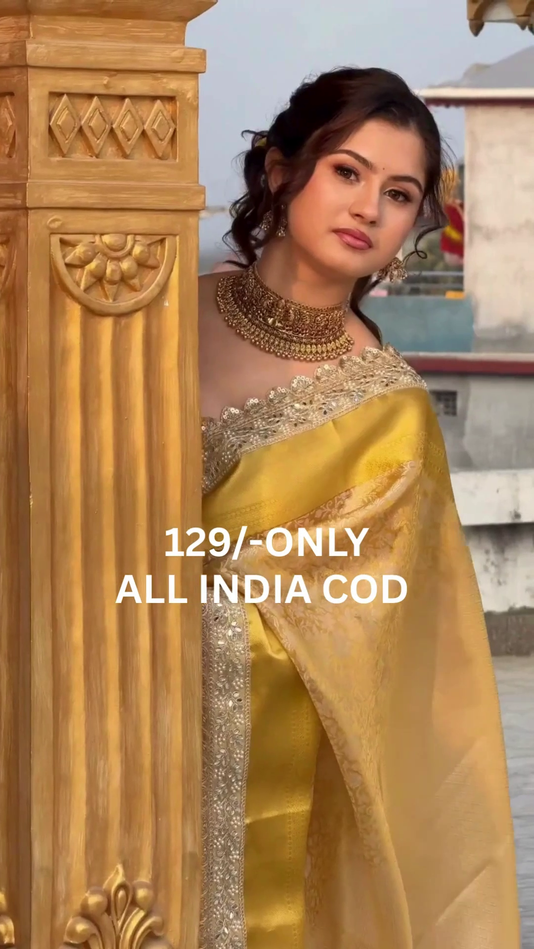Premium Golden Banarasi Silk Saree