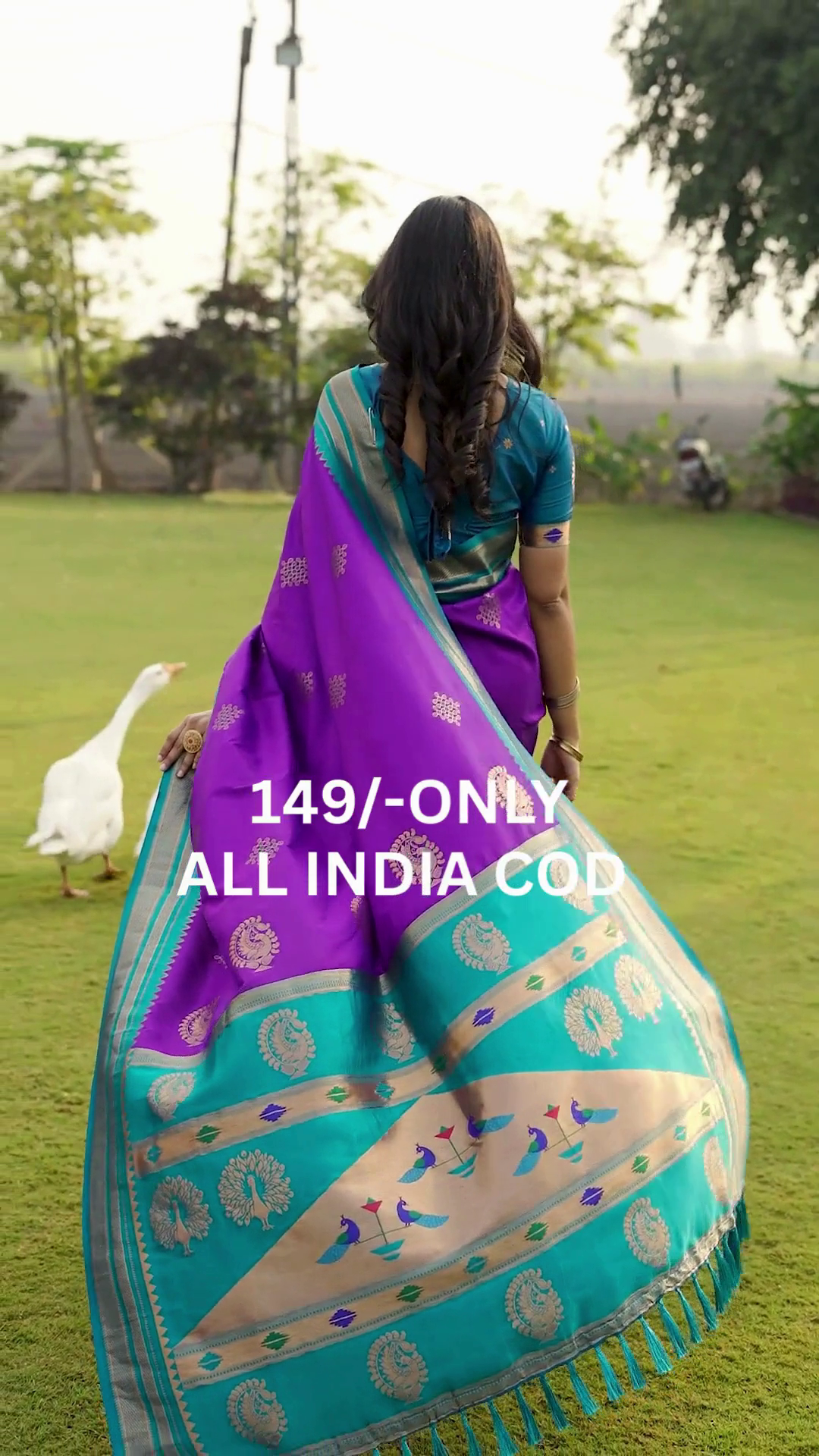 Purple Traditional Silk Saree with Teal Border