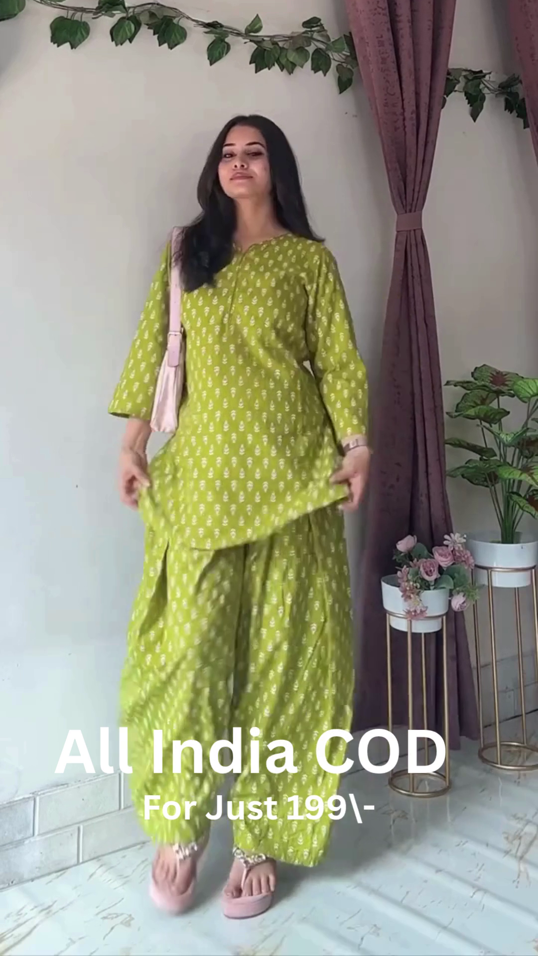 Olive Green Bloom Printed Kurta Sharara Set