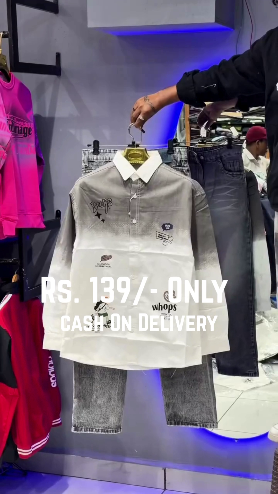 Graphic Printed Casual Shirt with Denim Combo