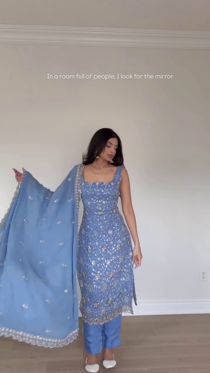 Sky Blue Floral Embroidered Designer Suit Set