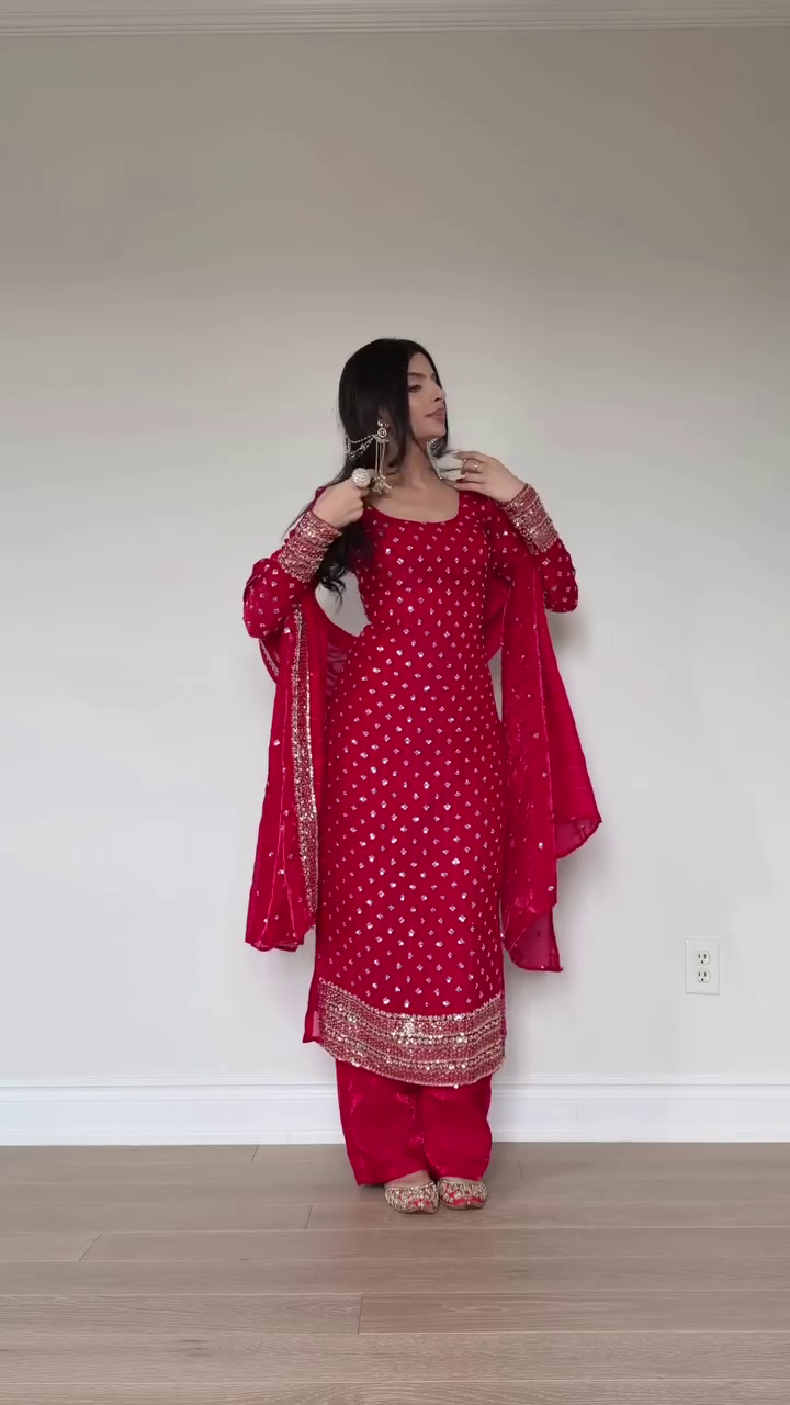 Royal Ruby Red Embellished Punjabi Suit Set