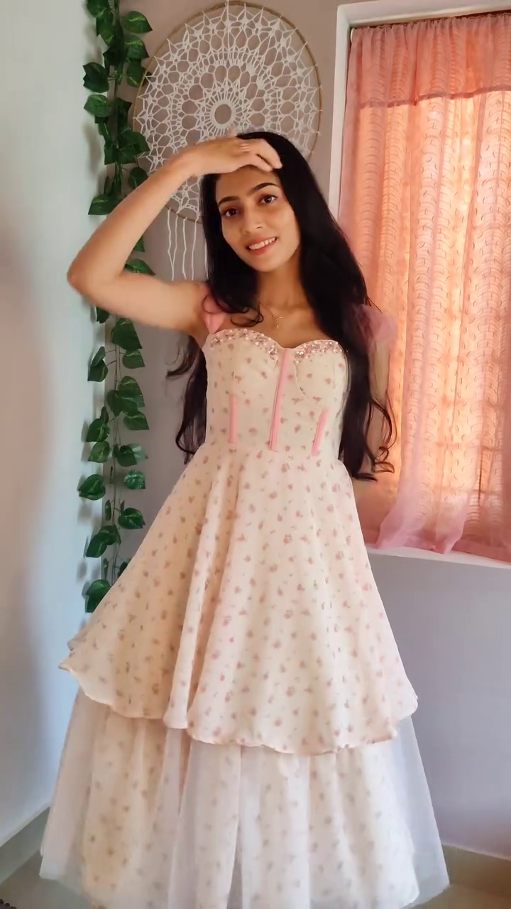 Cream Colour Blush Bloom Tiered Party Wear Dress