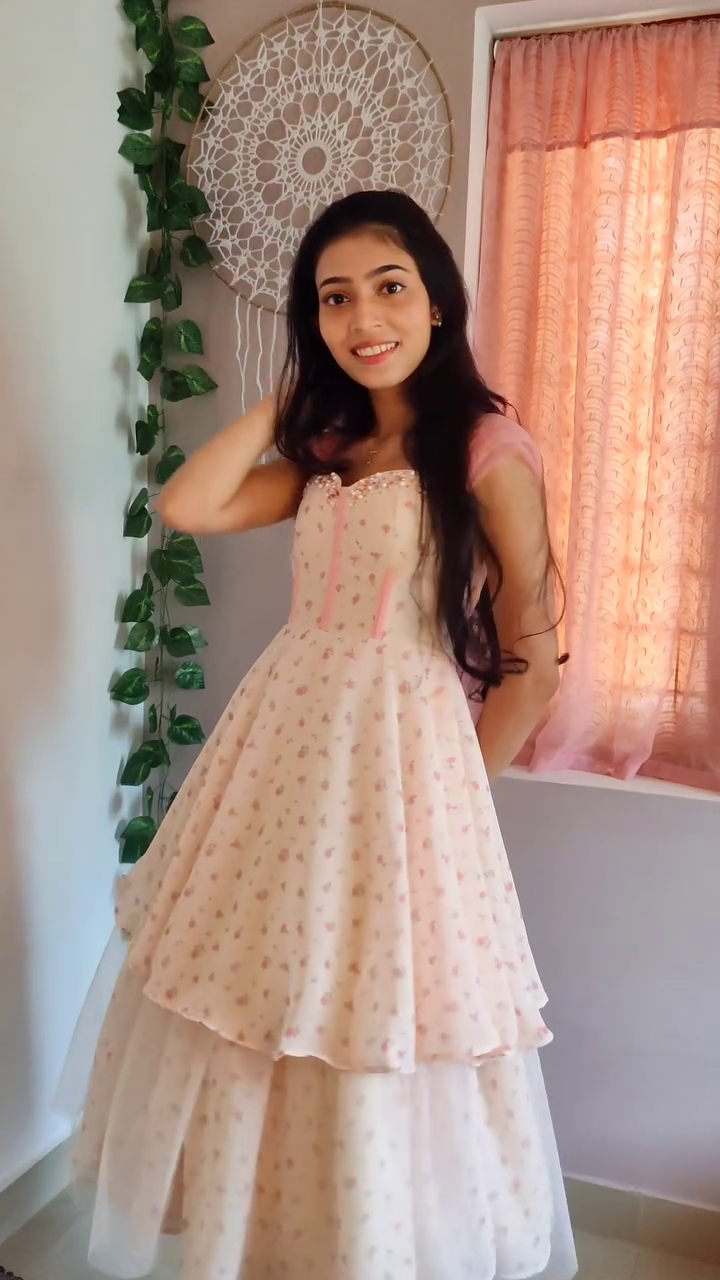 Cream Colour Blush Bloom Tiered Party Wear Dress