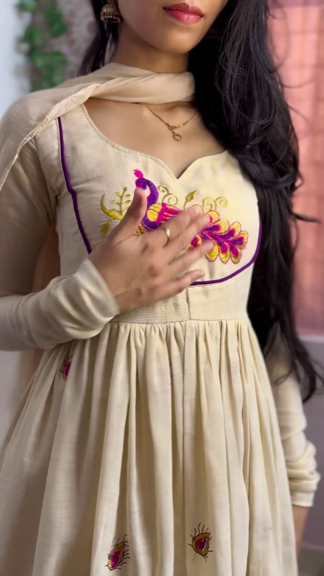Traditional Handcrafted Work Ivory Anarkali Set