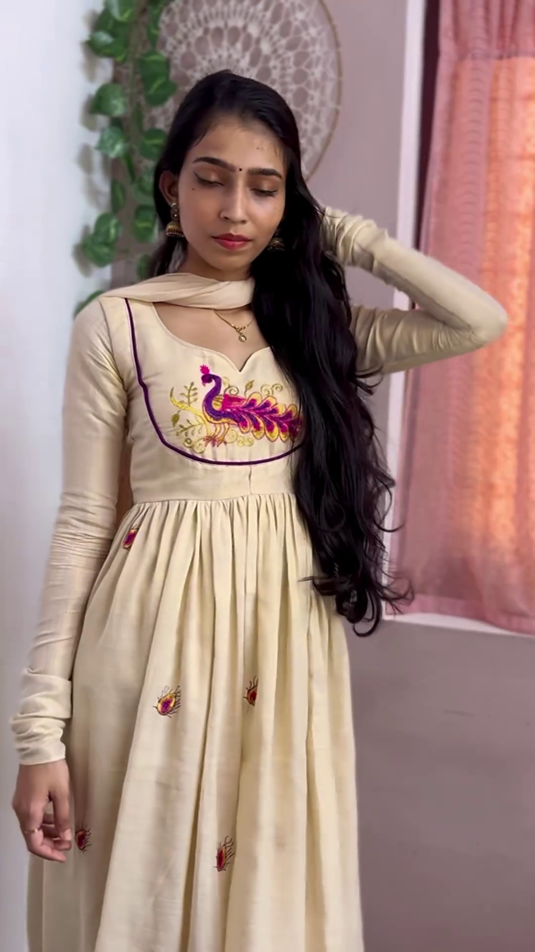 Traditional Handcrafted Work Ivory Anarkali Set