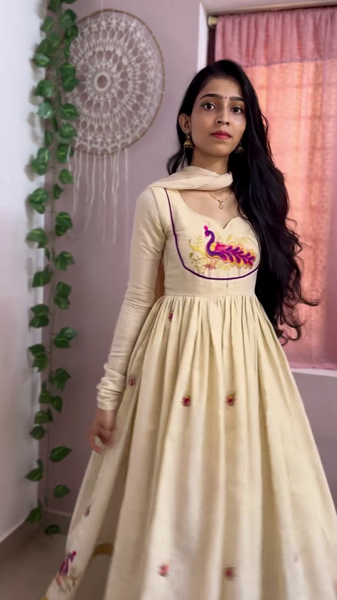 Traditional Handcrafted Work Ivory Anarkali Set