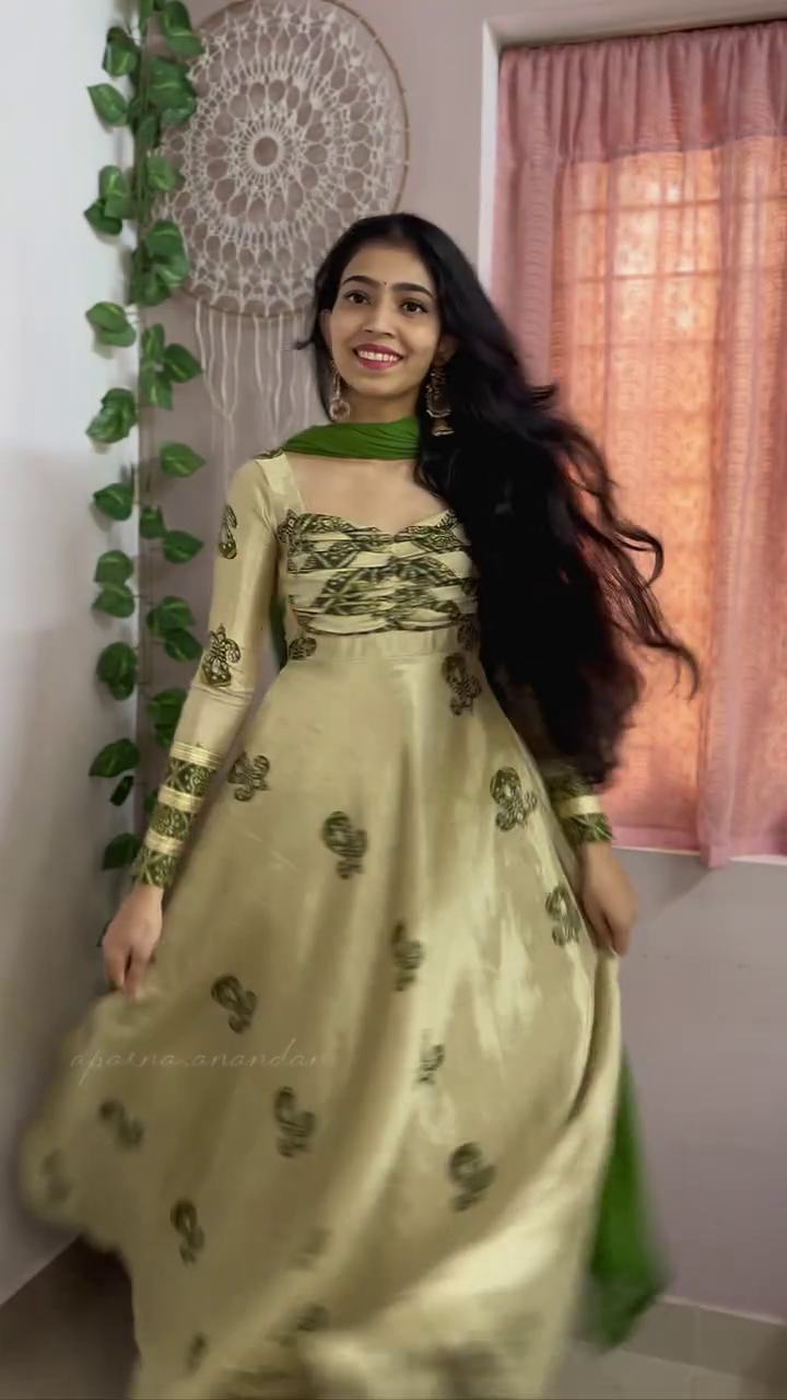 Olive Green Embroidered Anarkali Gown