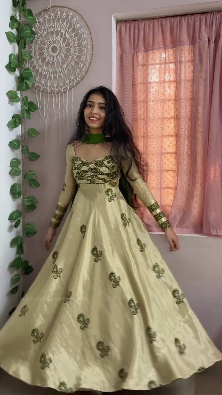 Olive Green Embroidered Anarkali Gown