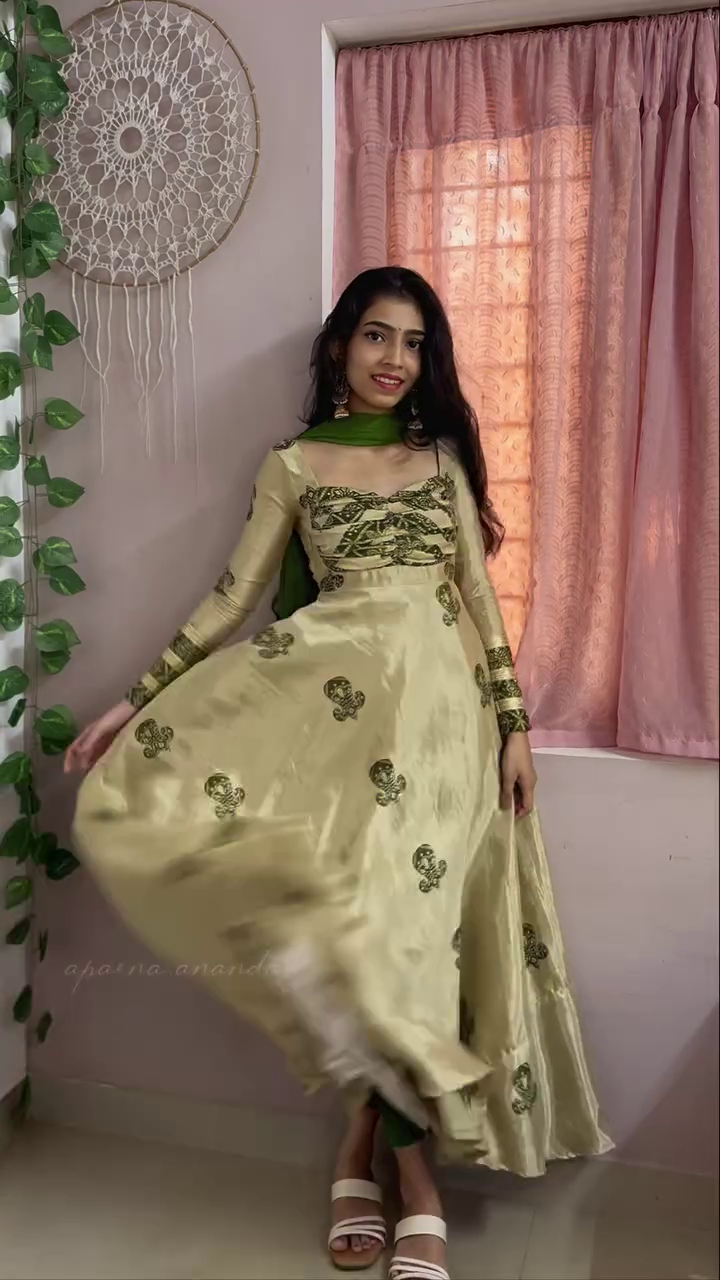 Olive Green Embroidered Anarkali Gown
