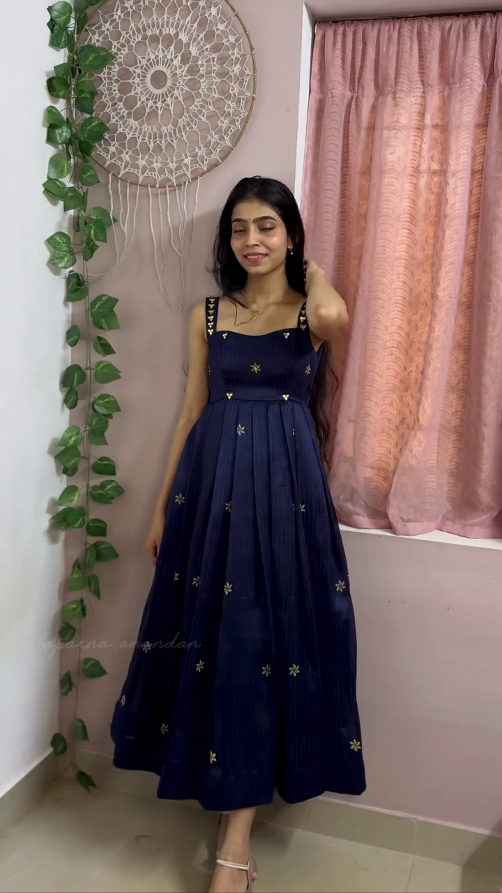 Midnight Blue Colour Embroidered Princess Gown