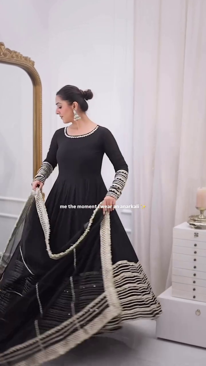 Black Anarkali Gown with Embroidered Border
