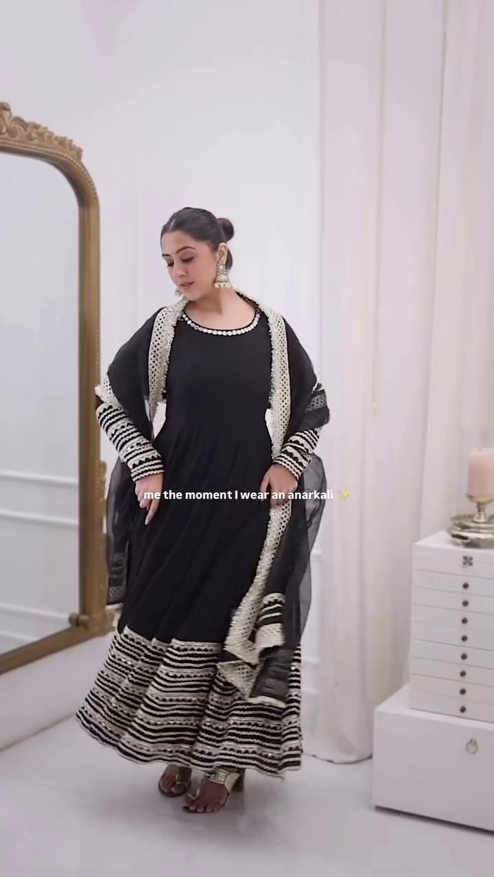Black Anarkali Gown with Embroidered Border