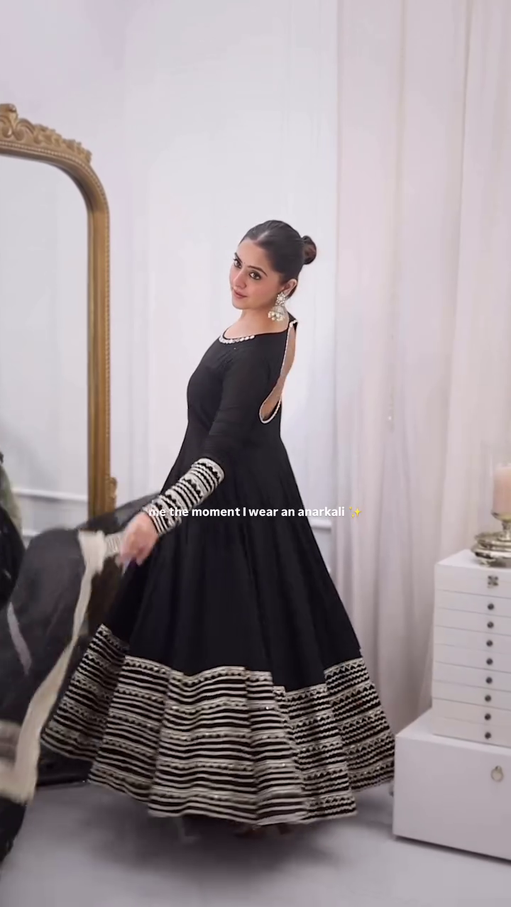 Black Anarkali Gown with Embroidered Border
