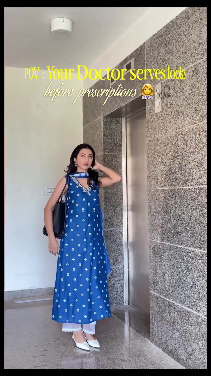 Royal Blue Printed Kurta Set for Women