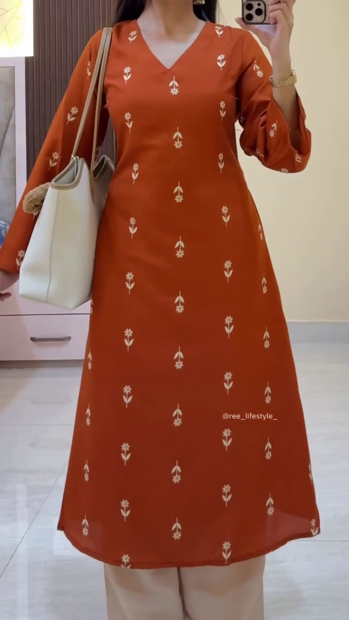 Rust Orange Embroidered Kurta with Palazzo Pants