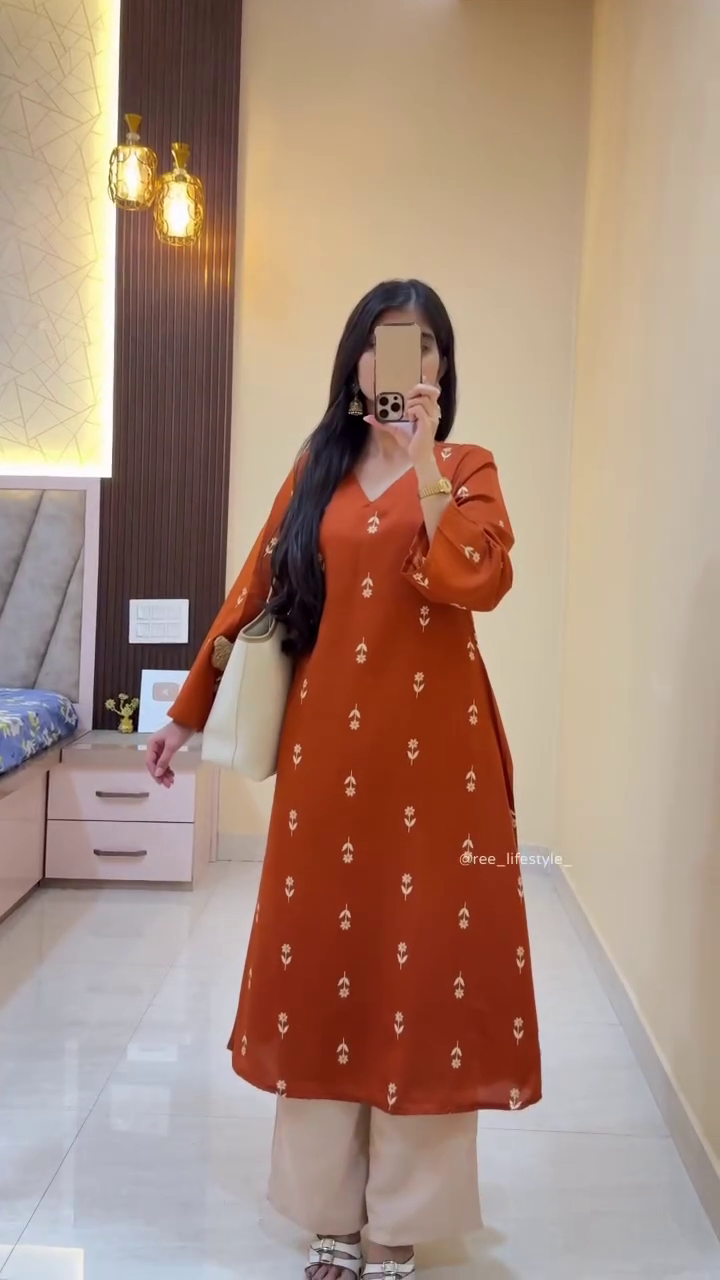 Rust Orange Embroidered Kurta with Palazzo Pants