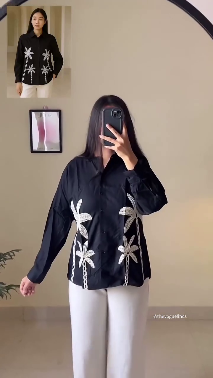 Dark Midnight Bloom Embroidered Casual Shirt