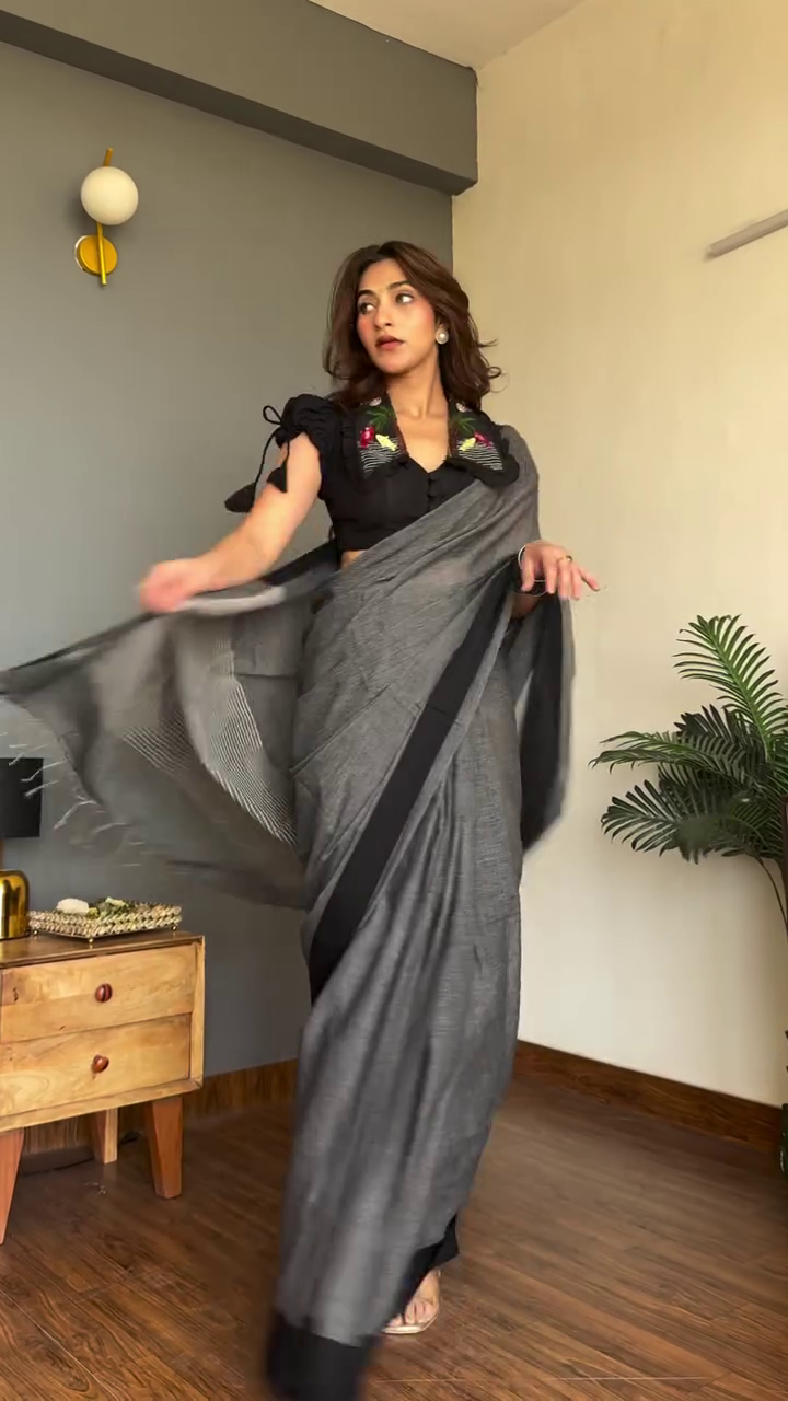 Charcoal Grey Handloom Style Saree