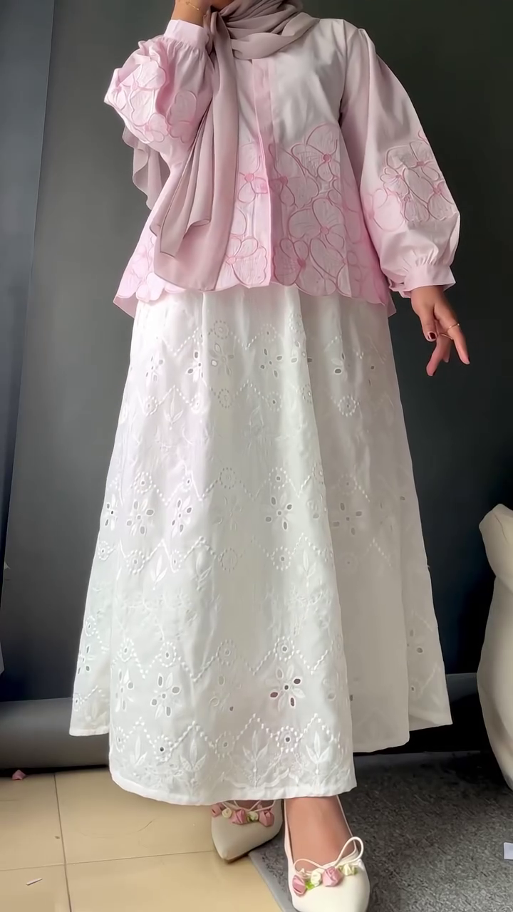 Blush Blossom Stylish Embroidered Modest Shirt