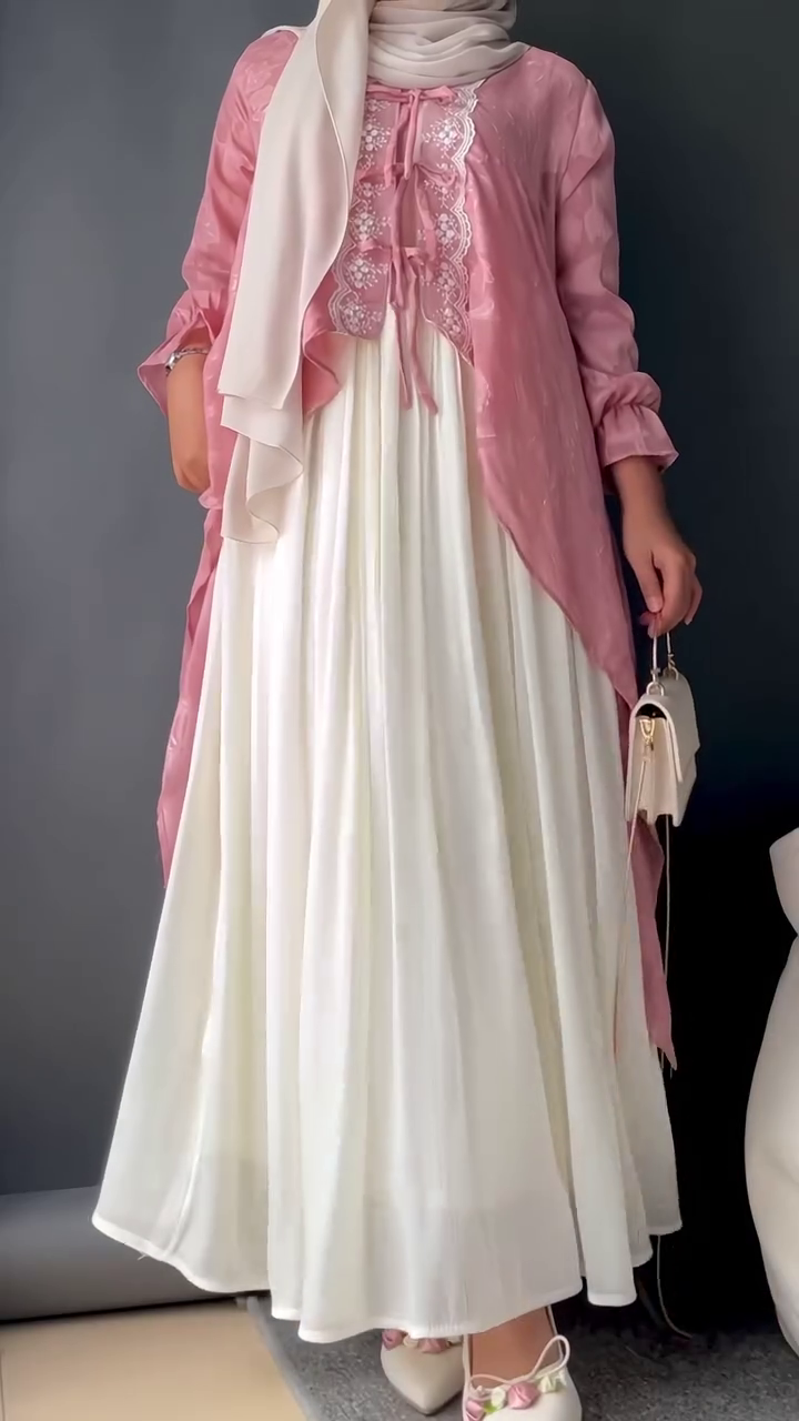 Stylish Blush Pink Modest Layered Maxi Dress