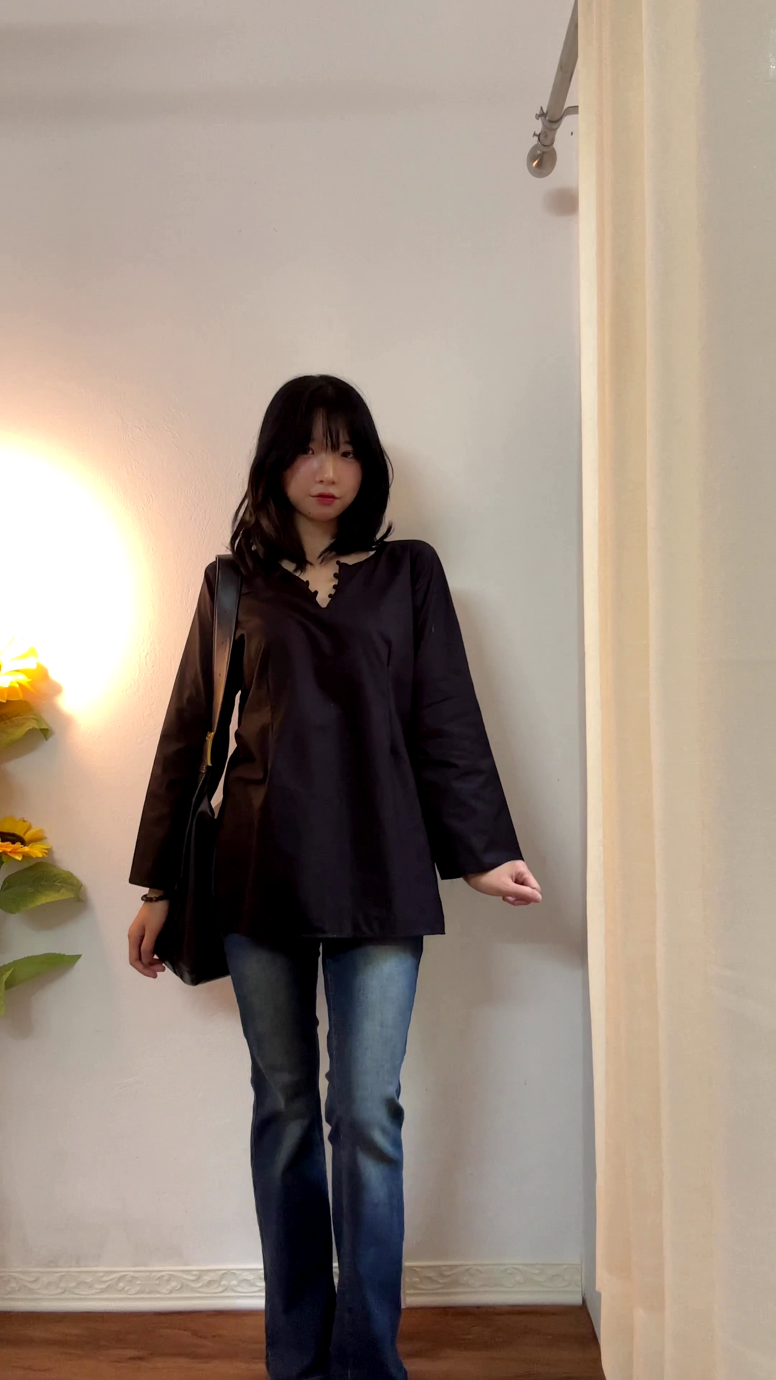 Classic Black Colour Long Sleeve Casual Tunic Top