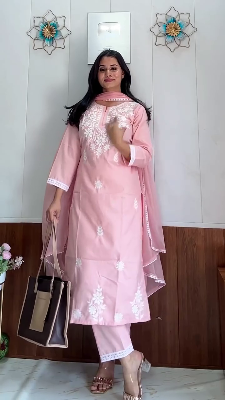 Soft Pink Embroidered Straight Kurta Set