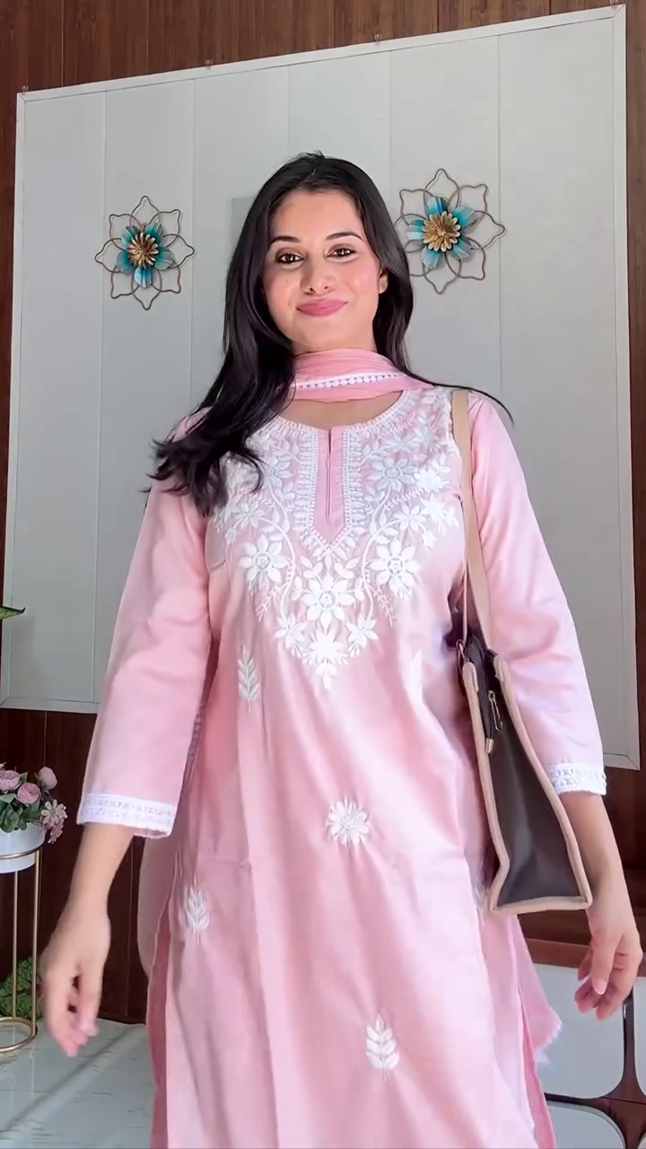 Soft Pink Embroidered Straight Kurta Set