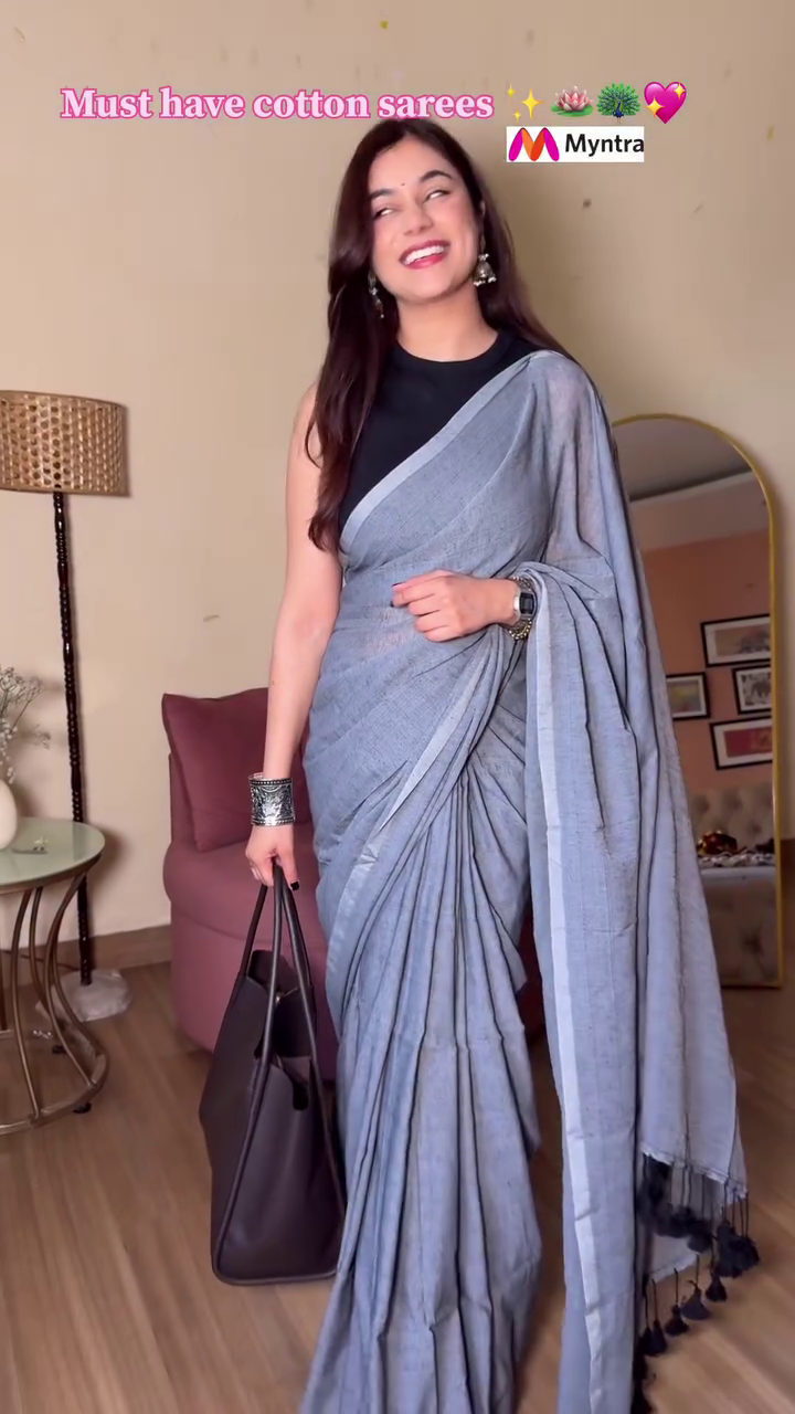 Elegant Chocolate Brown Pure Cotton Saree Set