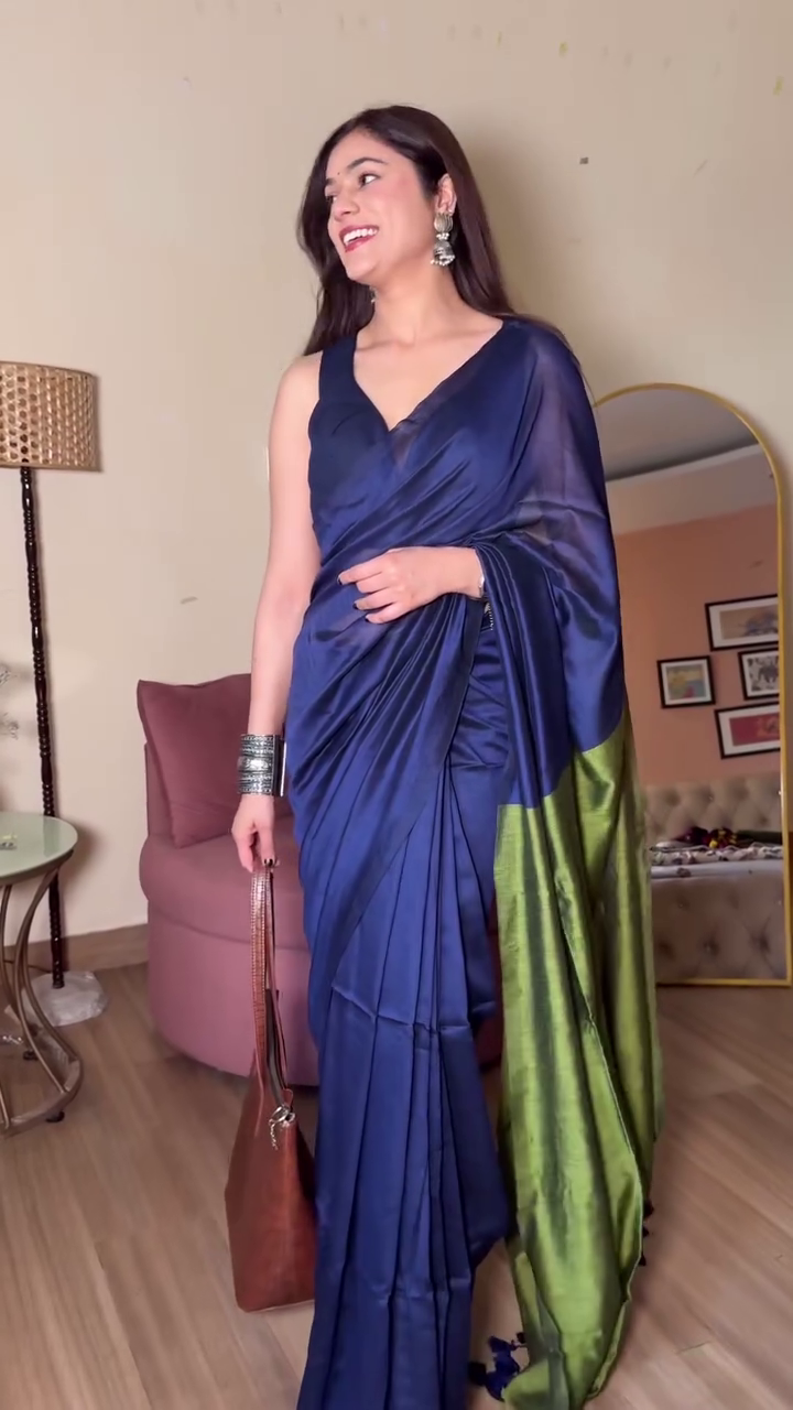 Elegant Chocolate Brown Pure Cotton Saree Set