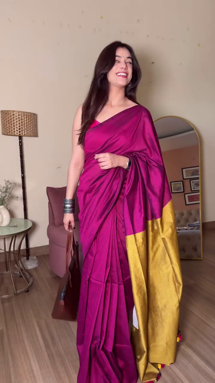 Elegant Chocolate Brown Pure Cotton Saree Set