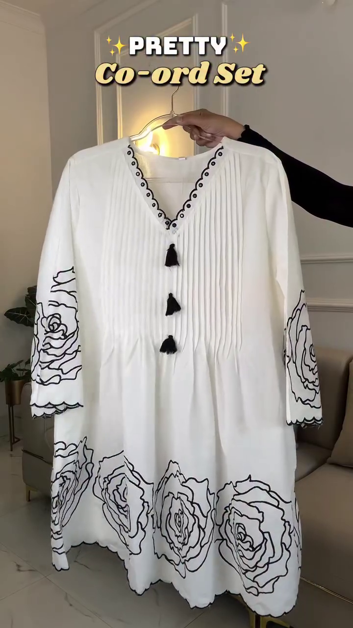 Elegant White Floral Printed Modest Co-Ord Set