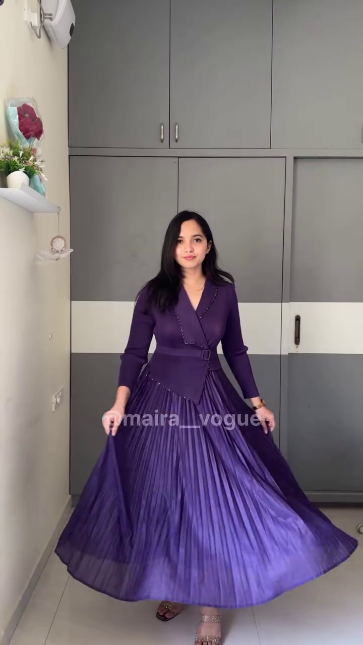Royal Plum Pleated Maxi Dress For Women