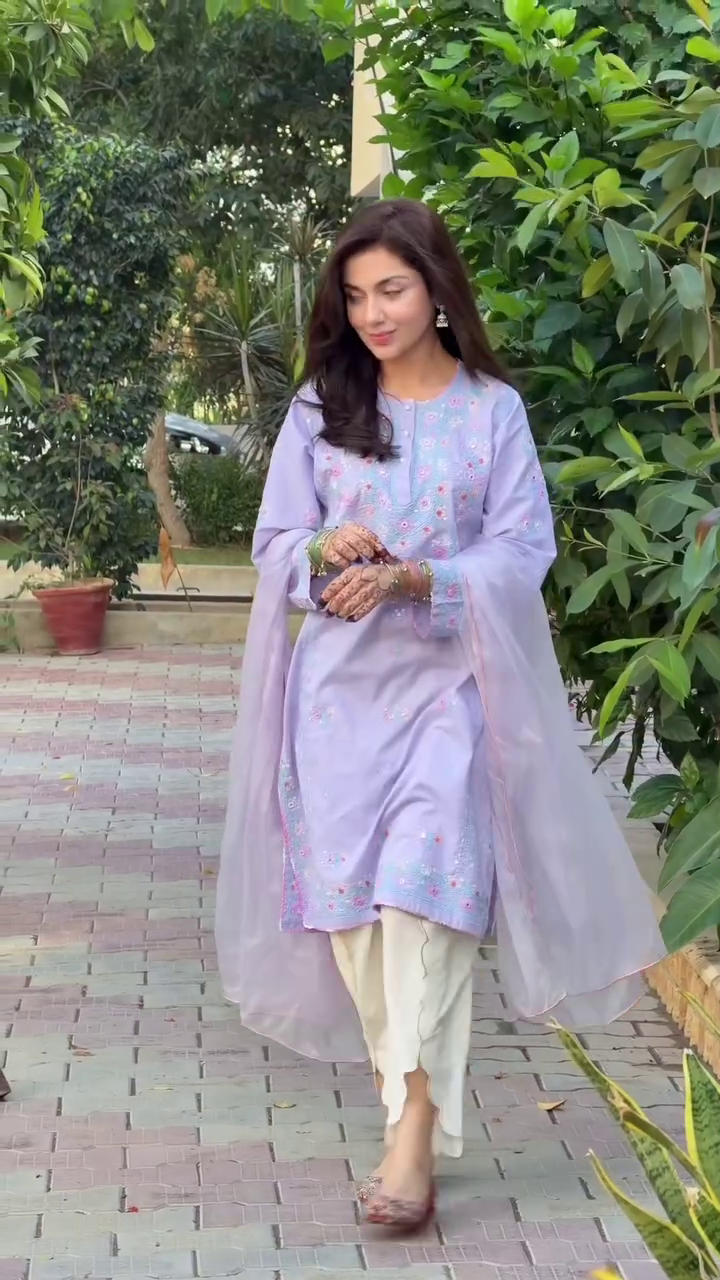 Natural Lavender Colour Grace Embroidered Suit Set