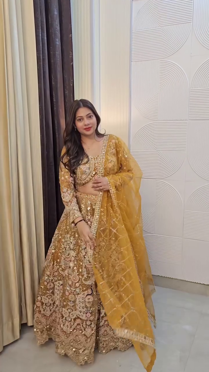 Golden Embellished Bridal Lehenga Set