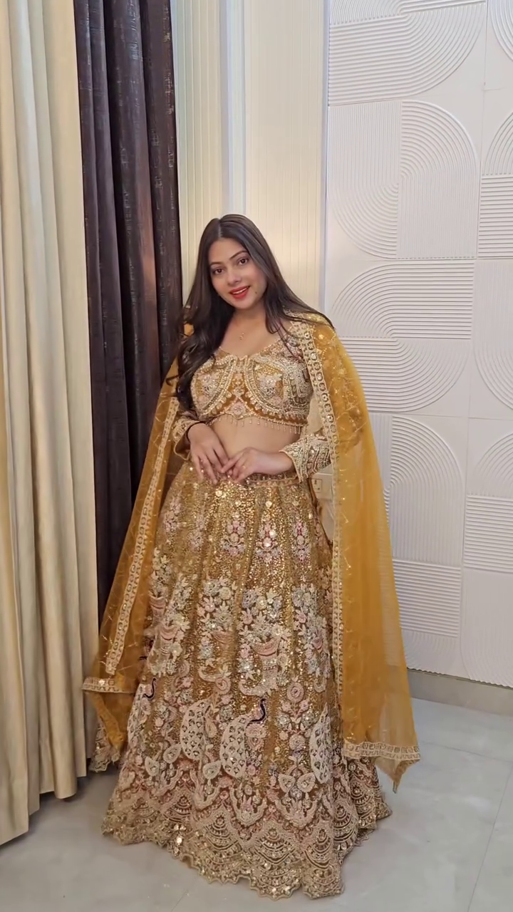 Golden Embellished Bridal Lehenga Set