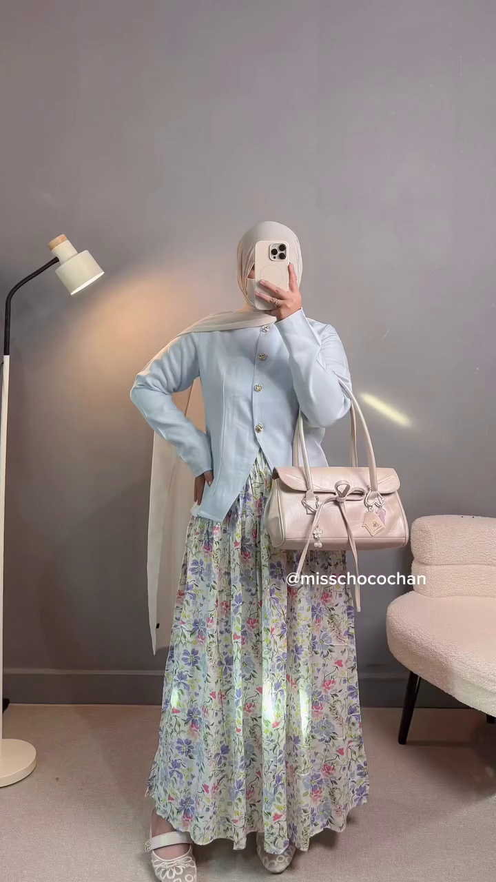 Pastel Floral Skirt Set For Women Wear