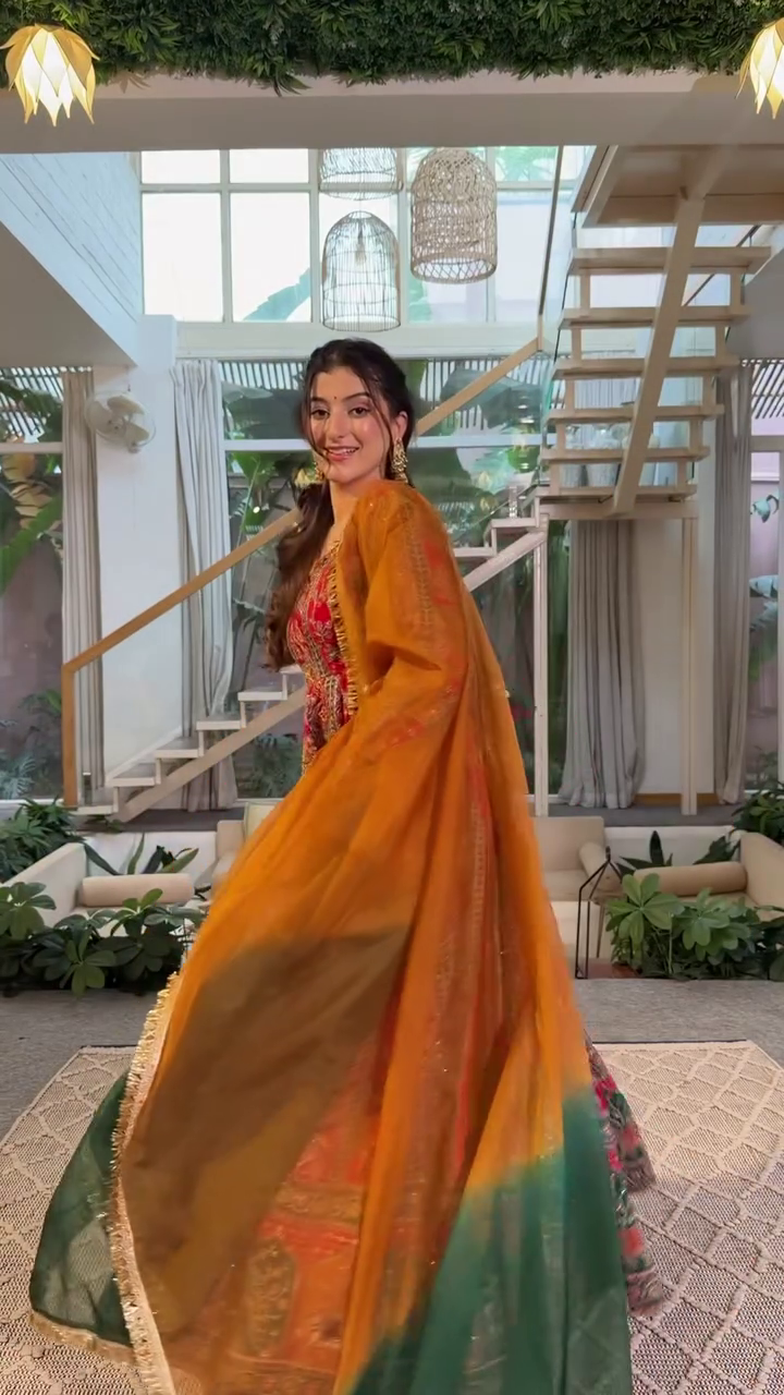 Royal Printed Anarkali Dress with Mustard Organza Dupatta