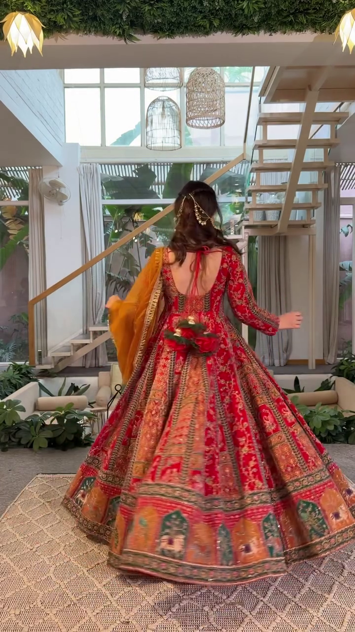 Royal Printed Anarkali Dress with Mustard Organza Dupatta