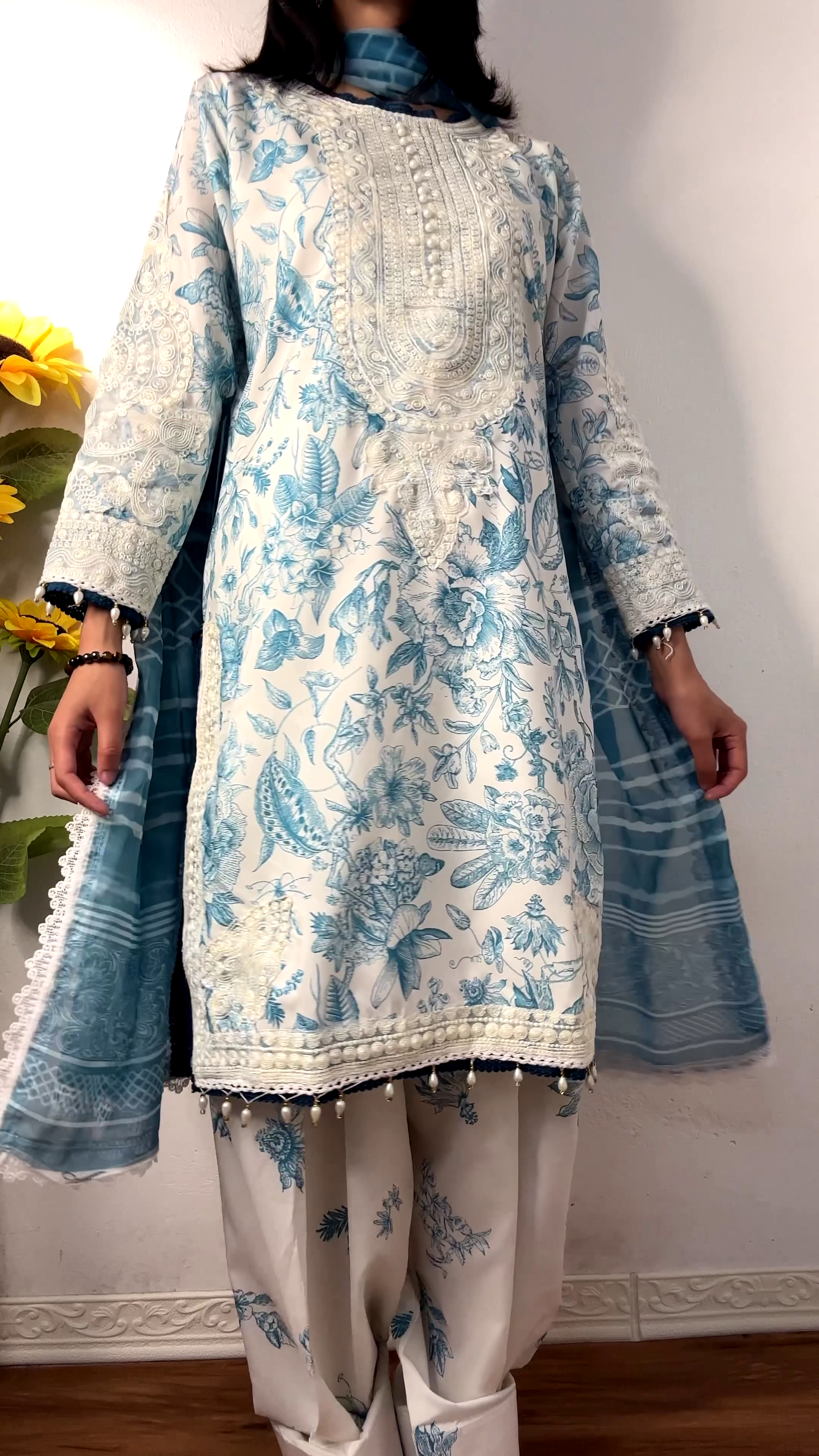 Azure Blossom Embroidered Lawn Suit Set