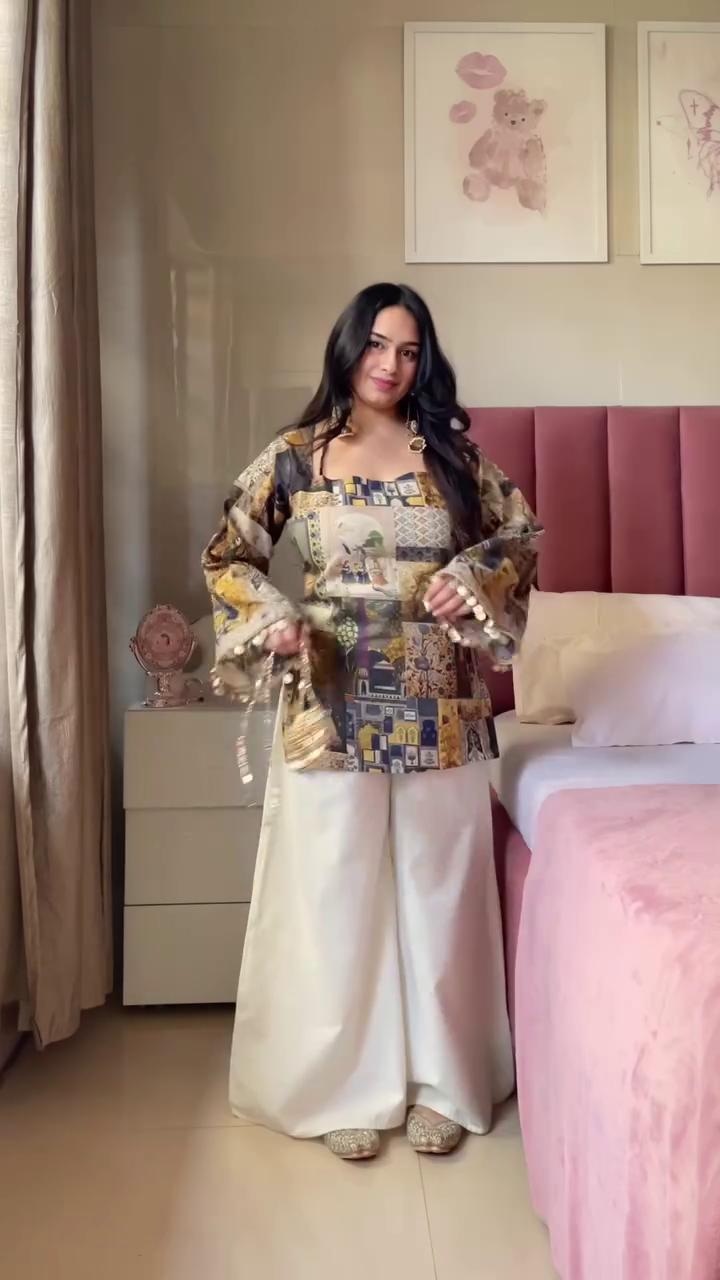 Heritage Mosaic Printed Top with Ivory Wide-Leg Palazzo